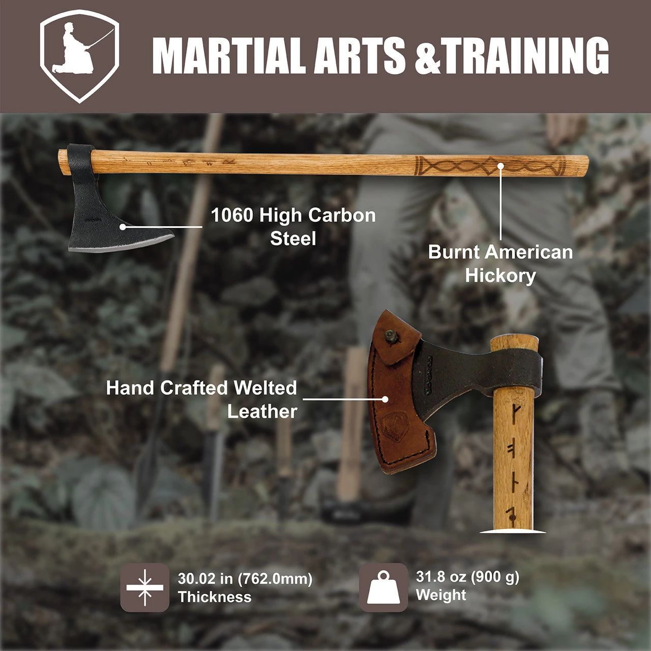 Condor Tools & Knife Valhalla Axe Series Battle Axe 6.1" Carbon Steel Head W/ American Hickory Handle And Leather Sheath 4 Condor Tools & Knife Valhalla Axe Series Battle Axe 6.1" Carbon Steel Head W/ American Hickory Handle And Leather Sheath - Image 4