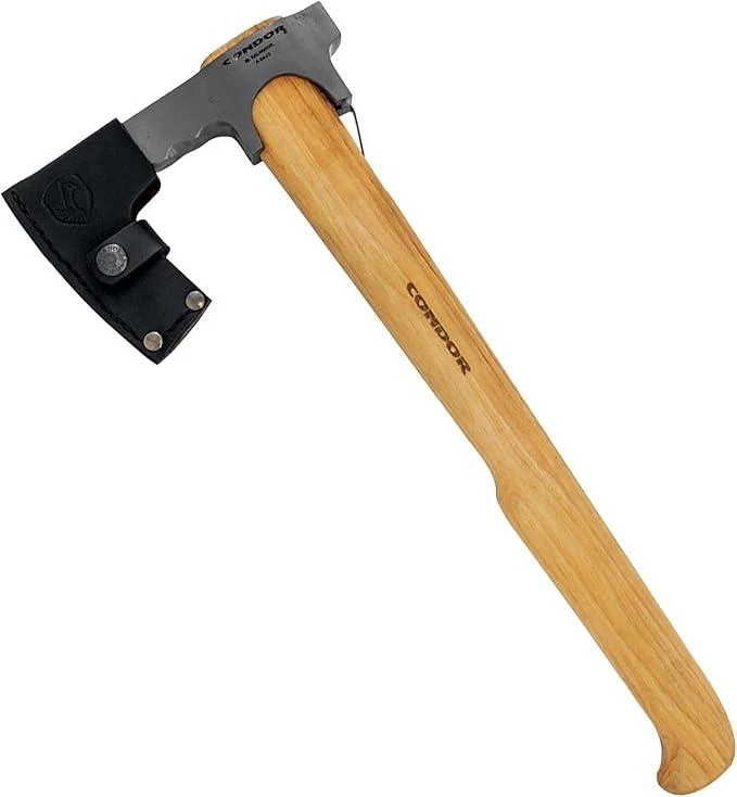 Condor Tools & Knife Travelhawk Axe 6.7" Carbon Steel Head W/ Hickory Handles And Welted Leather Sheath 1 Condor Tools & Knife Travelhawk Axe 6.7" Carbon Steel Head W/ Hickory Handles And Welted Leather Sheath