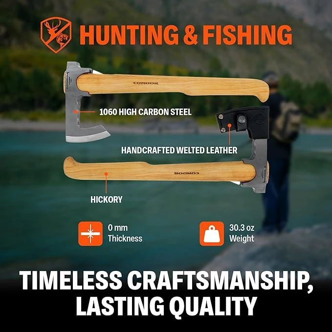 Condor Tools & Knife Travelhawk Axe 6.7" Carbon Steel Head W/ Hickory Handles And Welted Leather Sheath 2 Condor Tools & Knife Travelhawk Axe 6.7" Carbon Steel Head W/ Hickory Handles And Welted Leather Sheath - Image 2