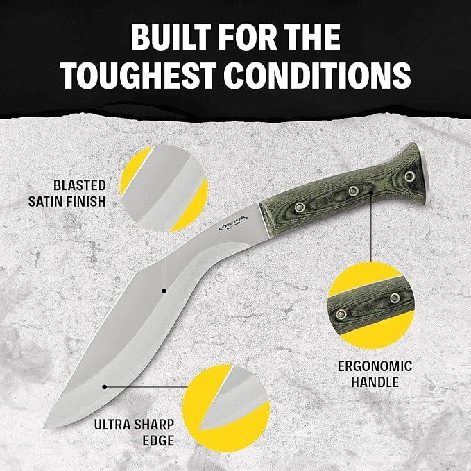 Condor Tools & Knife K-Tact Kukri Knife 10" Carbon Steel Blade W/ Army Green Micarta Handles And Kydex Sheath 4 Condor Tools & Knife K-Tact Kukri Knife 10" Carbon Steel Blade W/ Army Green Micarta Handles And Kydex Sheath - Image 4