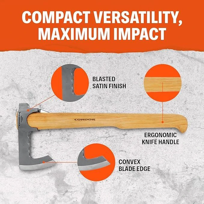 Condor Tools & Knife Travelhawk Axe 6.7" Carbon Steel Head W/ Hickory Handles And Welted Leather Sheath 3 Condor Tools & Knife Travelhawk Axe 6.7" Carbon Steel Head W/ Hickory Handles And Welted Leather Sheath - Image 3