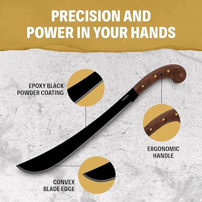 Condor Tools & Knife Golok Machete 14" Black Carbon Steel Blade W/ Walnut Handles And Leather Sheath 4 Condor Tools & Knife Golok Machete 14" Black Carbon Steel Blade W/ Walnut Handles And Leather Sheath - Image 4