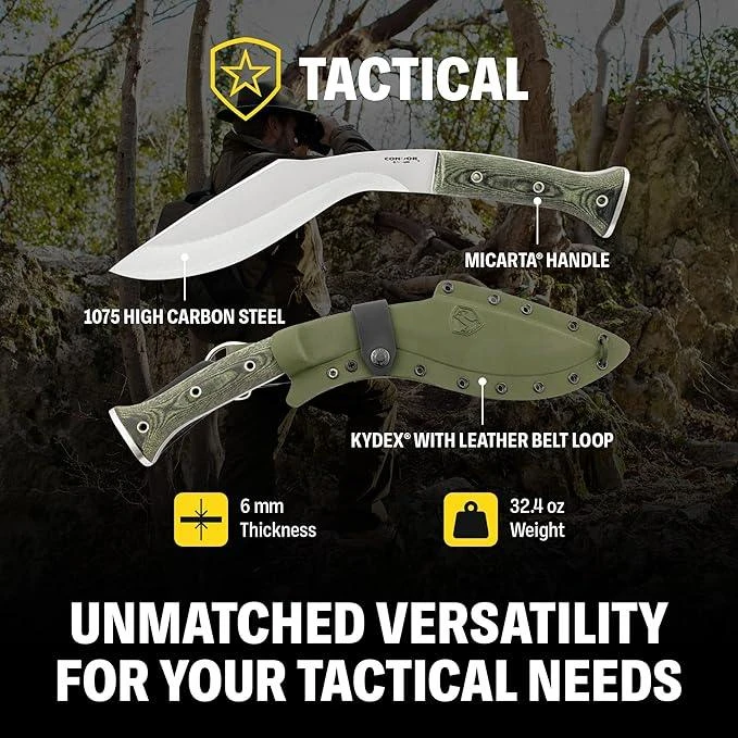 Condor Tools & Knife K-Tact Kukri Knife 10" Carbon Steel Blade W/ Army Green Micarta Handles And Kydex Sheath 3 Condor Tools & Knife K-Tact Kukri Knife 10" Carbon Steel Blade W/ Army Green Micarta Handles And Kydex Sheath - Image 3