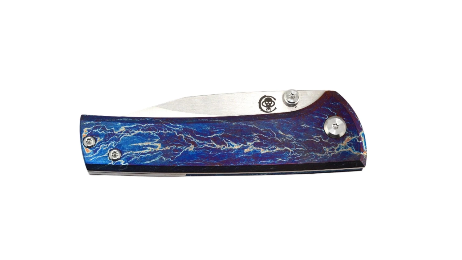 Custom Chaves Scapegoat Street Frame Lock Folding Knife Heat Antropic Ti Handles (3.50" Bohler M390) (Blurple Lightning) 5 Custom Chaves Scapegoat Street Frame Lock Folding Knife Heat Antropic Ti Handles (3.50" Bohler M390) (Blurple Lightning) - Image 5