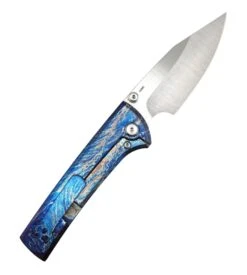 Custom Chaves Scapegoat Street Frame Lock Folding Knife Heat Antropic Ti Handles (3.50" Bohler M390) (Blue Lightning) -Helle Shop DSC01134
