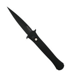 Pro-Tech 1921-LTD Large Don Automatic Knife 4.5" DLC Black Blade W/ Black Handle & Mother Of Pearl Button