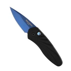Pro-Tech 2937-SB Sprint AUTO Folding Knife 1.95" CPM-S35VN Sapphire Blue DLC Plain Blade W/ Black Milled Aluminum Handles & Abalone Button