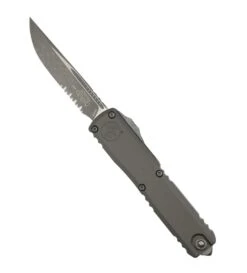 Microtech 1121-11APNC Ultratech ZBP Apocalyptic Partially Serrated Drop Point W/ Natural Clear Aluminum Handles