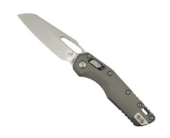 Microtech MSI RAM-LOK S/E Manual Folding Knife 3.88" M390MK Stonewashed Modified Sheepsfoot Plain Blade W/ Natural Clear Fluted Aluminum Handles - 210-10FLNC