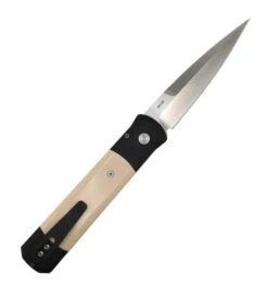Pro-Tech 951 Godfather Auto Knife W/ Ivory Micarta Tuxedo Handle (4" Satin Blade) -Helle Shop DSC01795