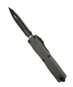 Microtech 1122-3NC Ultratech ZBP D/E Black Full Serration Blade W/ Natural Clear Aluminum Handles