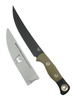 Benchmade 4050BK-01 Meatcrafter Kitchen Fixed Blade 6.08" CPM-154 Black DLC Trailing Point Blade W/ Bolstered OD Green And Black G10 Handles