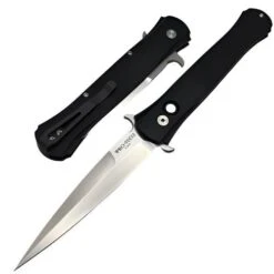 Pro-Tech Large Don Auto Knife Black Handle Mother Of Pearl Button Satin Blade 1921-MOP