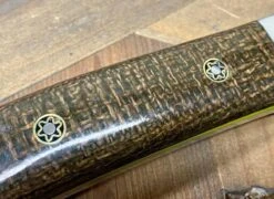 Bark River Classic Drop Point Hunter Knife S45VN OD Green Burlap Micarta Toxic Green Liners Mosaic Pins -Helle Shop bark river knives bark river classic drop point hunter knife s45vn od green burlap micarta toxic green liners mosaic pins 41989659853012