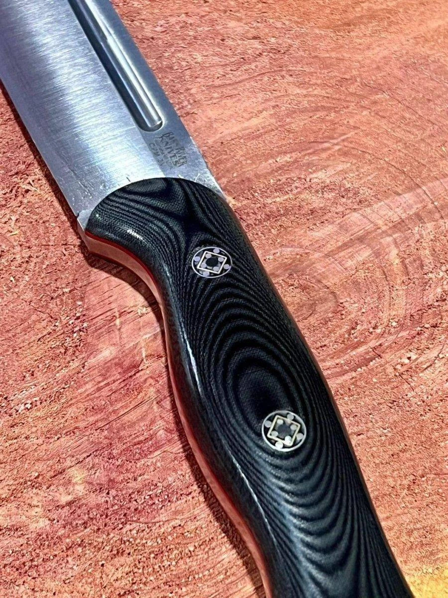 Bark River Cub 3V Black Linen Micarta Knife Red Liners Mosaic Pins (USA) 2 Bark River Cub 3V Black Linen Micarta Knife Red Liners Mosaic Pins (USA) - Image 2