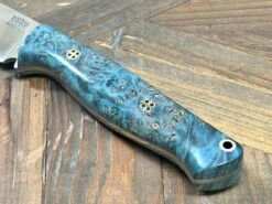 Bark River Fox River EXT-1 MagnaCut Aqua Blue Maple Burl Mosaic Pins (USA) -Helle Shop bark river knives bark river fox river ext 1 magnacut aqua blue maple burl mosaic pins usa 41989664932052