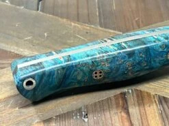 Bark River Fox River EXT-1 MagnaCut Aqua Blue Maple Burl Mosaic Pins (USA) -Helle Shop bark river knives bark river fox river ext 1 magnacut aqua blue maple burl mosaic pins usa 41989664964820