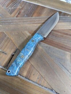 Bark River Fox River EXT-1 MagnaCut Aqua Blue Maple Burl Mosaic Pins (USA) -Helle Shop bark river knives bark river fox river ext 1 magnacut aqua blue maple burl mosaic pins usa 41989665194196