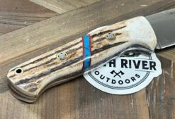 Bark River Fox River EXT-2 LT 3V Elk Turquoise Spacer Red Liners Mosaic Pins (USA) -Helle Shop bark river knives bark river fox river ext 2 lt 3v elk turquoise spacer red liners mosaic pins usa 41989665587412