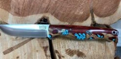 Bark River Gunny CPM 3V Knife - Red Cholla Cactus With Turquoise - Gray Liners - Rampless