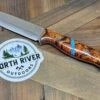 Bark River Gunny Scandi CPM 3V Desert Ironwood Burl, Turquoise Spacer, Red Liners, Mosaic Pins