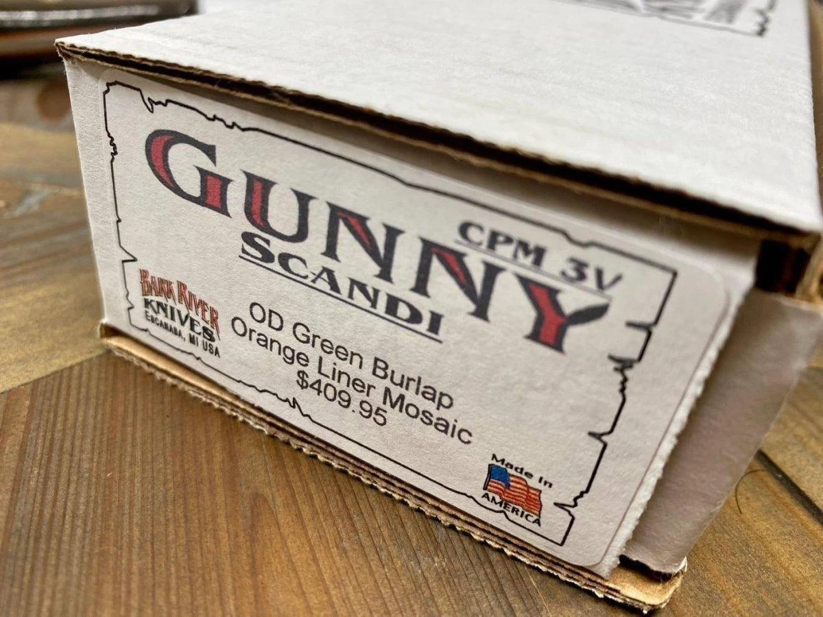 Bark River Gunny Scandi CPM 3V OD Green Burlap, Orange Liners, Mosaic Pins 6 Bark River Gunny Scandi CPM 3V OD Green Burlap, Orange Liners, Mosaic Pins - Image 6