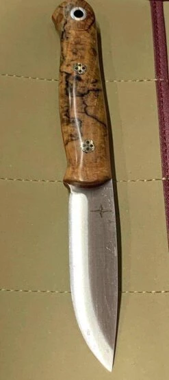 Bark River Ultralite Bushcrafter CPM 3V Spalted Maple Burl - Red Liners - Mosaic Pins -Helle Shop bark river knives bark river ultralite bushcrafter cpm 3v spalted maple burl red liners mosaic pins 41989690720468