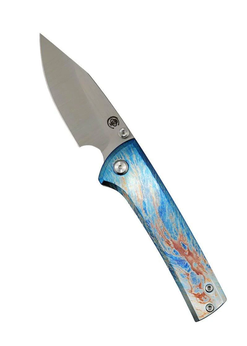 Custom Chaves Scapegoat Street Frame Lock Folding Knife Heat Antropic Ti Handles (3.50" Bohler M390) (Tropical Blue) 1 Custom Chaves Scapegoat Street Frame Lock Folding Knife Heat Antropic Ti Handles (3.50" Bohler M390) (Tropical Blue)