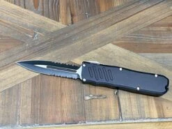 Guardian Tactical RECON-035 93232 Two Tone Black DE Serrated Auto Knife 3.3" -Helle Shop guardian tactical guardian tactical recon 035 93232 two tone black de serrated auto knife 3 3 39393531035860