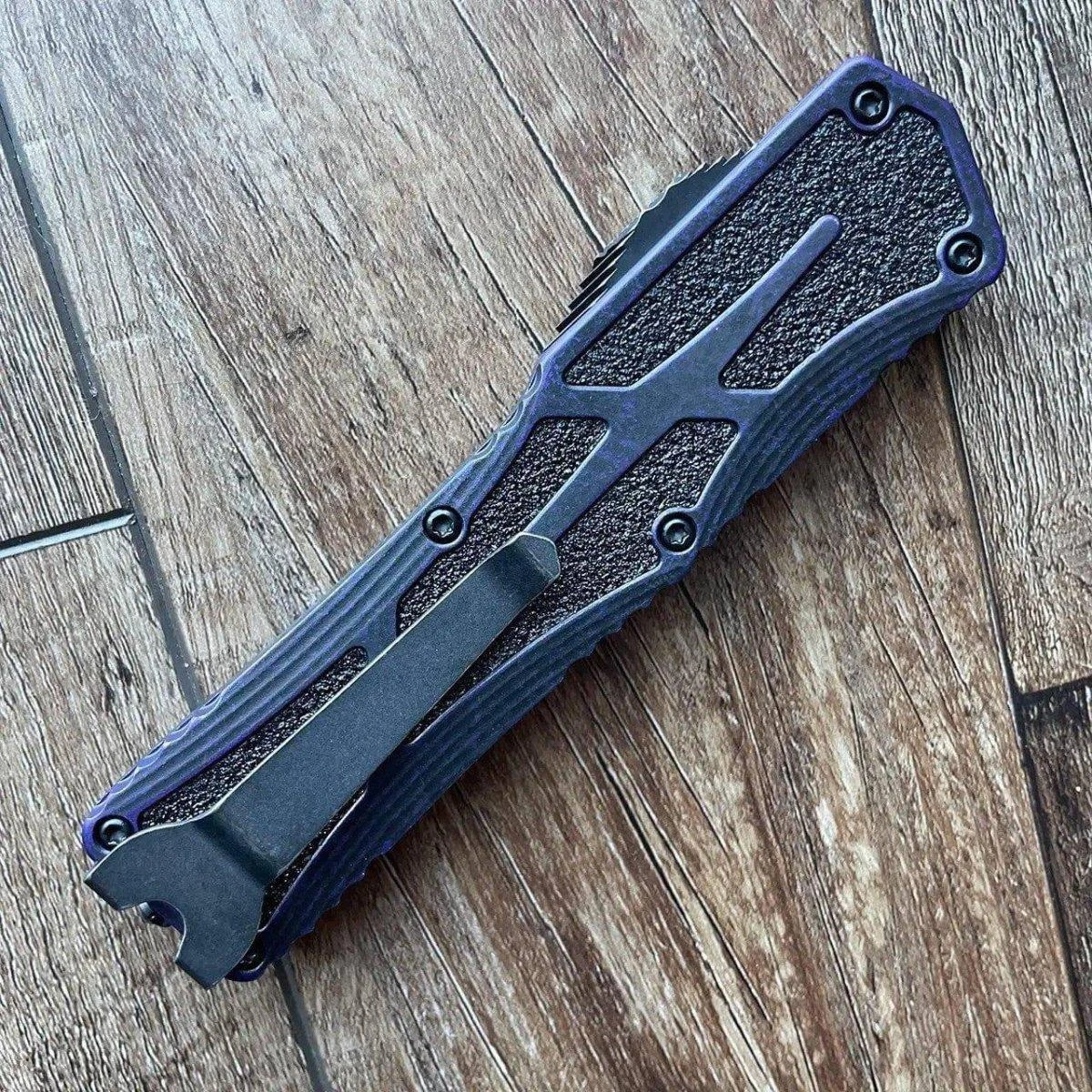Heretic Colossus OTF Breakthrough Purple Aluminum 3.5" Battleworn Drop Point H039-14A-BRKPU 2 Heretic Colossus OTF Breakthrough Purple Aluminum 3.5" Battleworn Drop Point H039-14A-BRKPU - Image 2