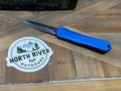 Heretic Knives Manticore S OTF Auto 2.55" MagnaCut Black DLC Recurve Blade, Blue Aluminum Handle With Blue CamoCarbon
