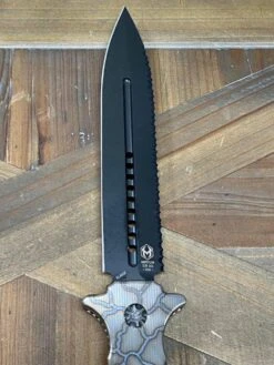 Heretic Nephilim Fixed Blade D/E Dagger Flamed Titanium Handle DLC Black Full Serrated Blade H003-6C-FTi -Helle Shop heretic knives heretic nephilim fixed blade d e dagger flamed titanium handle dlc black full serrated blade h003 6c fti 39393560527060