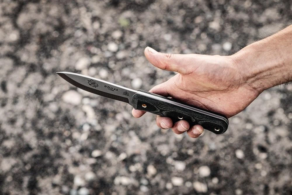 TOPS Knives D Fly 4.5 Fixed 4.5" 1095 Carbon Blade Black Micarta Handles Leather Sheath 12 TOPS Knives D Fly 4.5 Fixed 4.5" 1095 Carbon Blade Black Micarta Handles Leather Sheath - Image 12