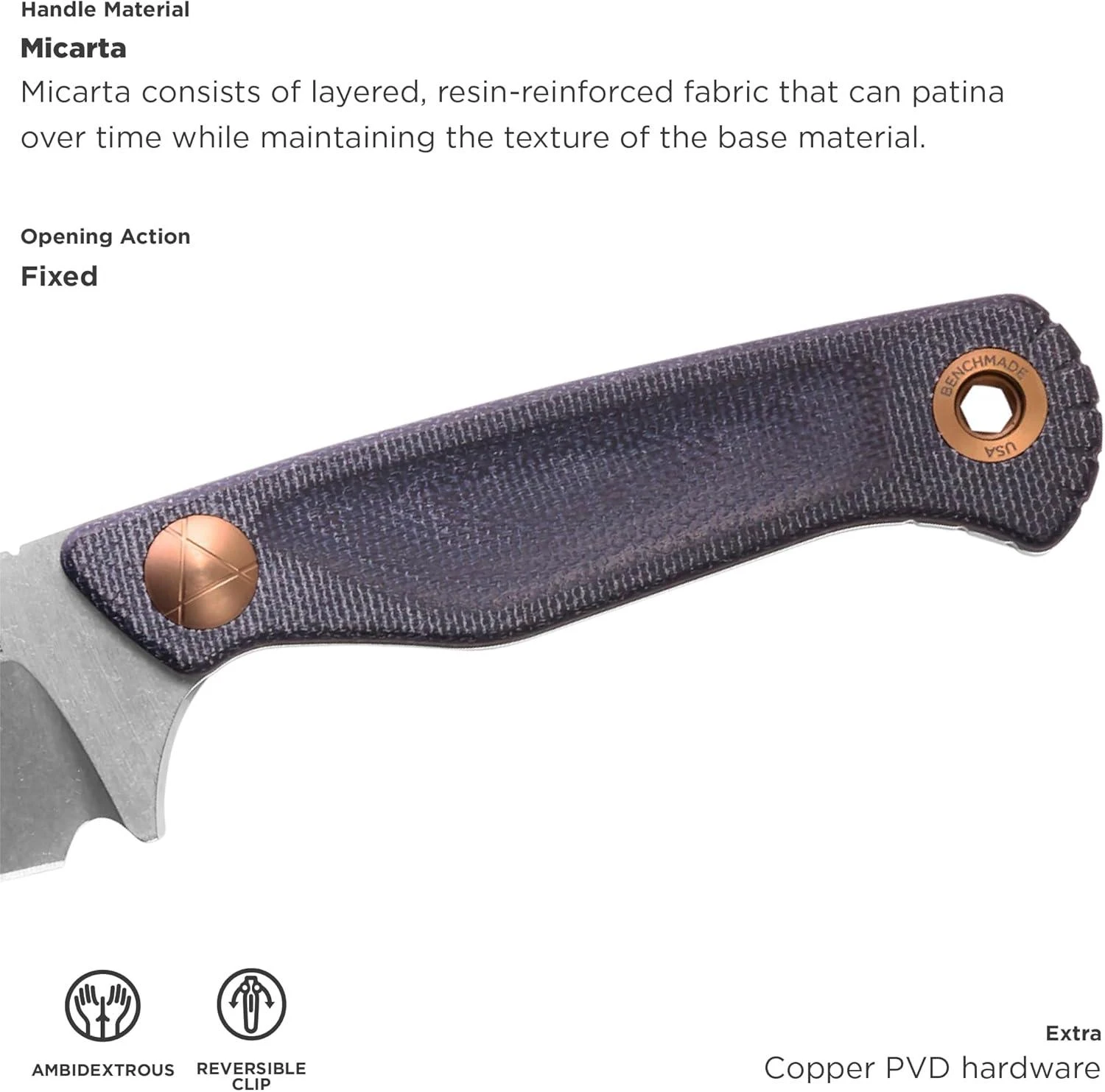 Benchmade Dacian Pocket Fixed Blade Knife 3.54" MagnaCut Satin Spear Point Blade Blue Denim Micarta 4 Benchmade Dacian Pocket Fixed Blade Knife 3.54" MagnaCut Satin Spear Point Blade Blue Denim Micarta - Image 4