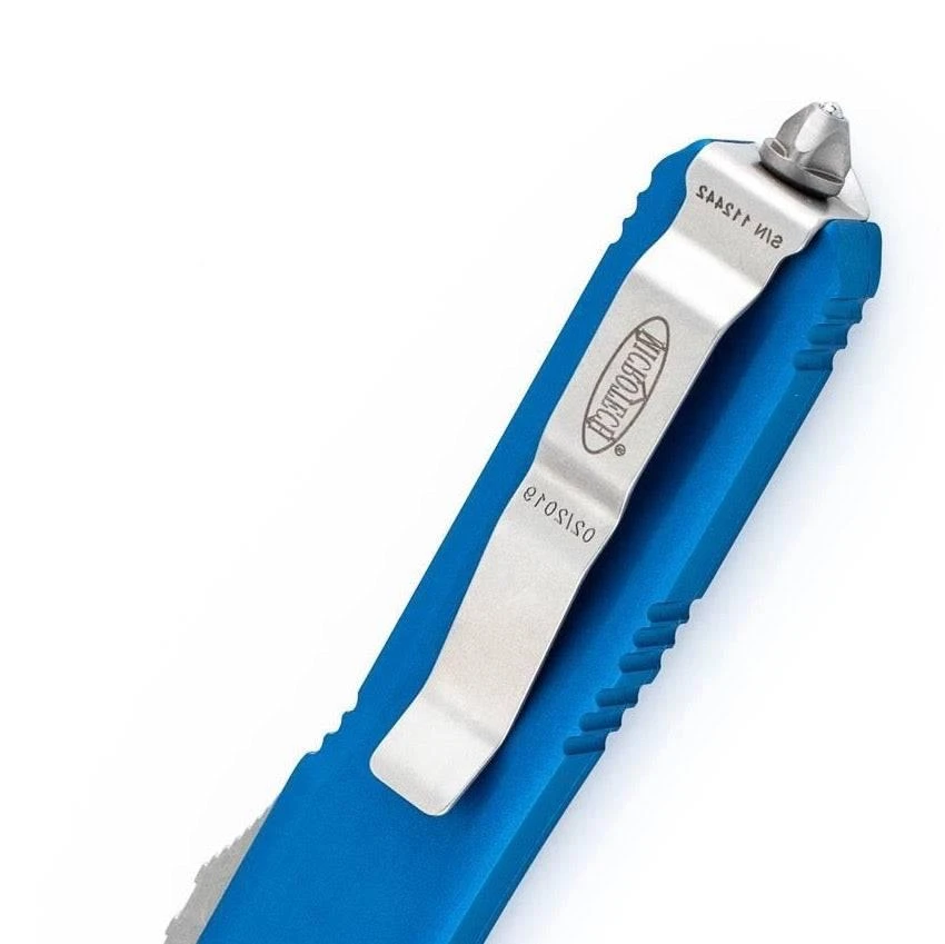 Microtech 121-4BL Ultratech Auto OTF Knife 3.46" Satin Drop Point Blade Blue Handles 3 Microtech 121-4BL Ultratech Auto OTF Knife 3.46" Satin Drop Point Blade Blue Handles - Image 3