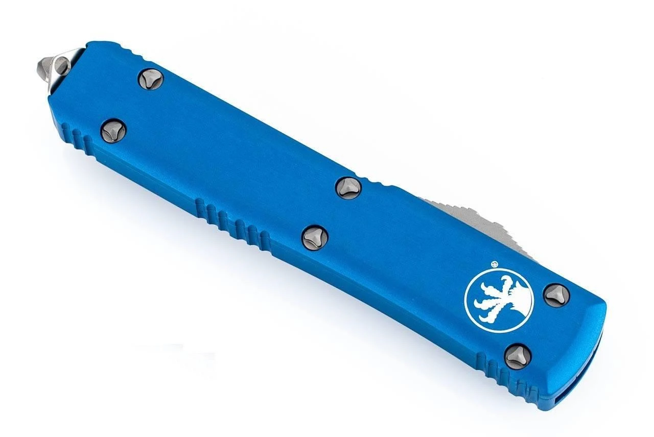 Microtech 121-4BL Ultratech Auto OTF Knife 3.46" Satin Drop Point Blade Blue Handles 2 Microtech 121-4BL Ultratech Auto OTF Knife 3.46" Satin Drop Point Blade Blue Handles - Image 2
