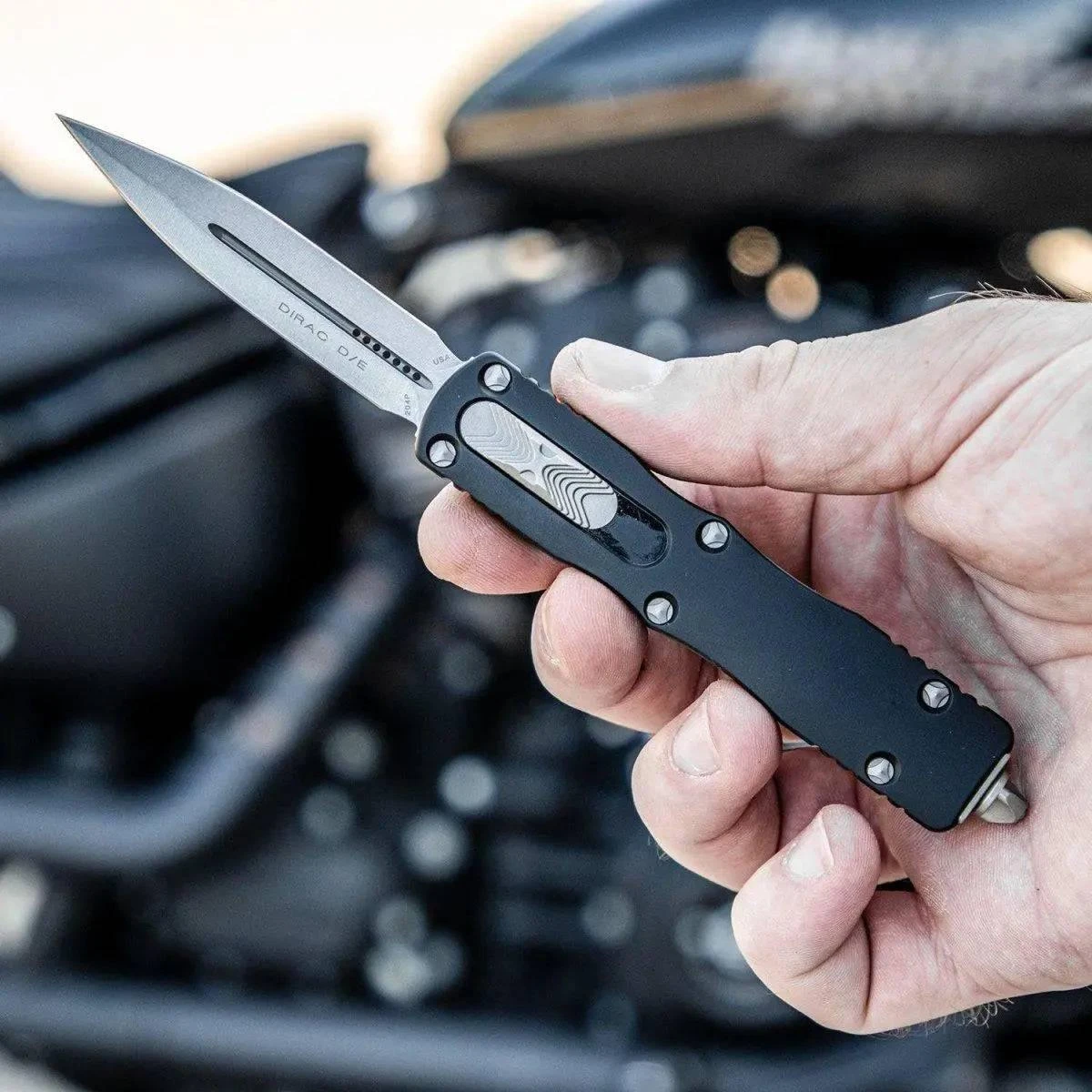 Microtech 225-10 Dirac OTF 2.92" Stonewashed Double Edge Dagger Blade (USA) 3 Microtech 225-10 Dirac OTF 2.92" Stonewashed Double Edge Dagger Blade (USA) - Image 3