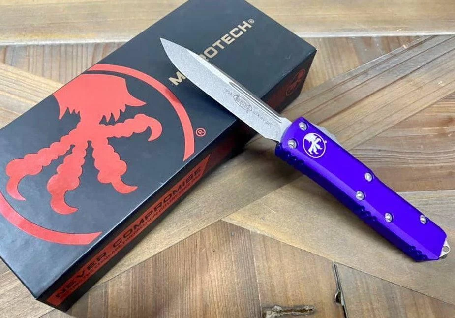 Microtech 231-10 PU UTX-85 S/E Stonewash Purple Handle Blade (USA) 1 Microtech 231-10 PU UTX-85 S/E Stonewash Purple Handle Blade (USA)