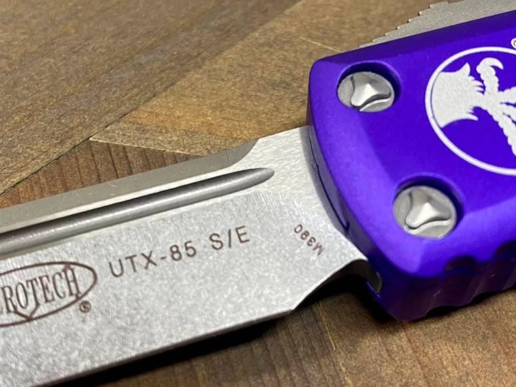 Microtech 231-10 PU UTX-85 S/E Stonewash Purple Handle Blade (USA) 4 Microtech 231-10 PU UTX-85 S/E Stonewash Purple Handle Blade (USA) - Image 4