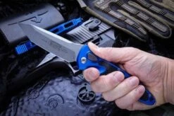 Microtech Socom Elite T/E Auto Knife Blue Handle (Stonewash Blade) 161A-10 BL -Helle Shop microtech microtech socom elite t e auto knife blue handle stonewash blade 161a 10 bl 39393627832532