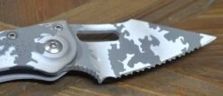 Microtech Stitch 169-3ACS Auto Arctic Camo Signature Series Fully Serrated -Helle Shop microtech microtech stitch 169 3acs auto arctic camo signature series fully serrated 39393630716116