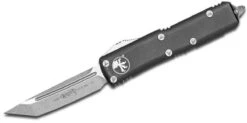 Microtech UTX-85 233-10 Auto OTF 3" Stonewashed Tanto Plain Blade, Black Handles