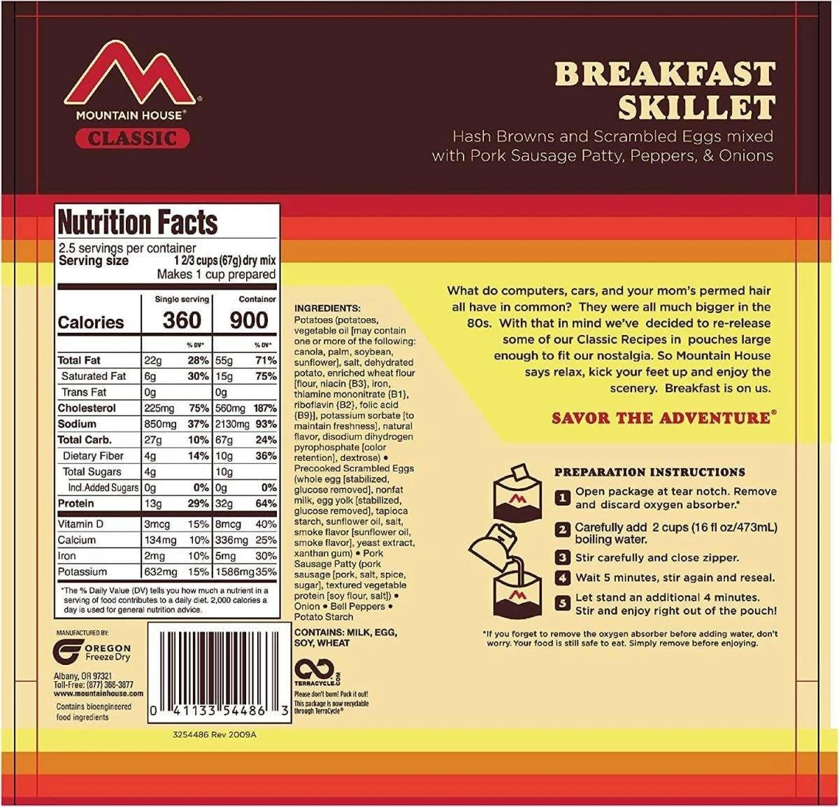 Mountain House Classic Breakfast Skillet Survival & Emergency Food (2 Servings) 2 Mountain House Classic Breakfast Skillet Survival & Emergency Food (2 Servings) - Image 2