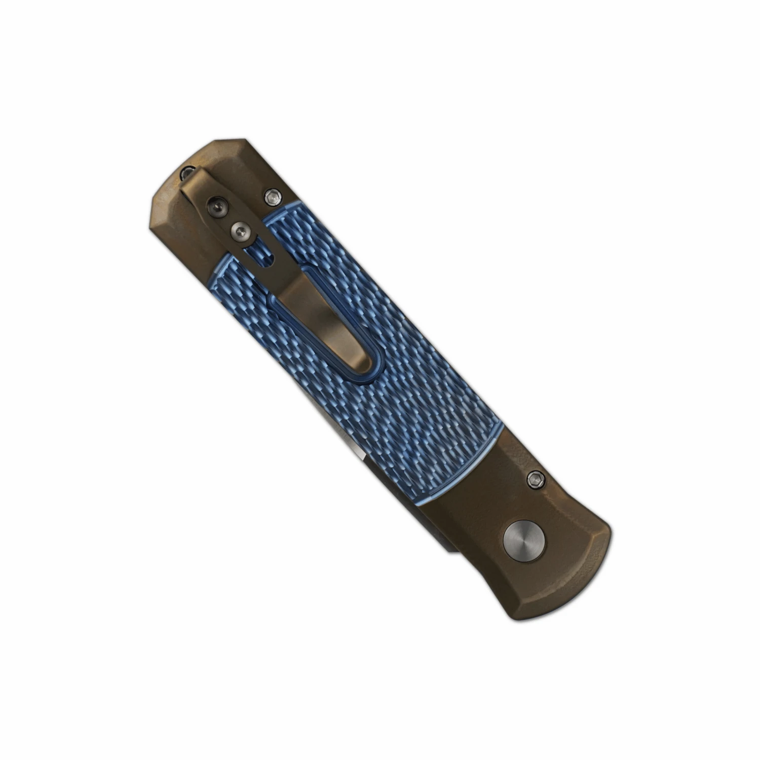 Pro-Tech 2024 Godson 003 Custom Bronze Titanium Bolsters With Blue Titanium Jigged Center / Satin 154CM 2 Pro-Tech 2024 Godson 003 Custom Bronze Titanium Bolsters With Blue Titanium Jigged Center / Satin 154CM - Image 2