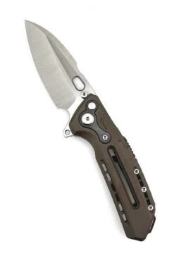 Reate Knives Custom Reate T6000 Frame Lock Flipper Knife 3.1" M390 Belt Satin Drop Point Bead Blasted Titanium Handles Zirconium Drab Brown Anodized