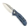 Reate Knives Custom Reate T6000 Frame Lock Flipper Knife 3.1" M390 Belt Satin Drop Point Bead Blasted Titanium Handles Zirconium Spacer Blue Anodized