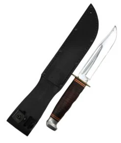 KA-BAR Knives 1207 Vintage Leather Stacked Fixed Blade -Helle Shop spartan blades ka bar knives 1207 vintage leather stacked fixed blade 41988404740308