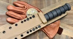 USMC KA-BAR Knife Spartan MagnaCut Black Blade W/ Tan Kydex Sheath (USA) -Helle Shop spartan blades usmc ka bar knife spartan magnacut black blade w tan kydex sheath usa 39393757003988