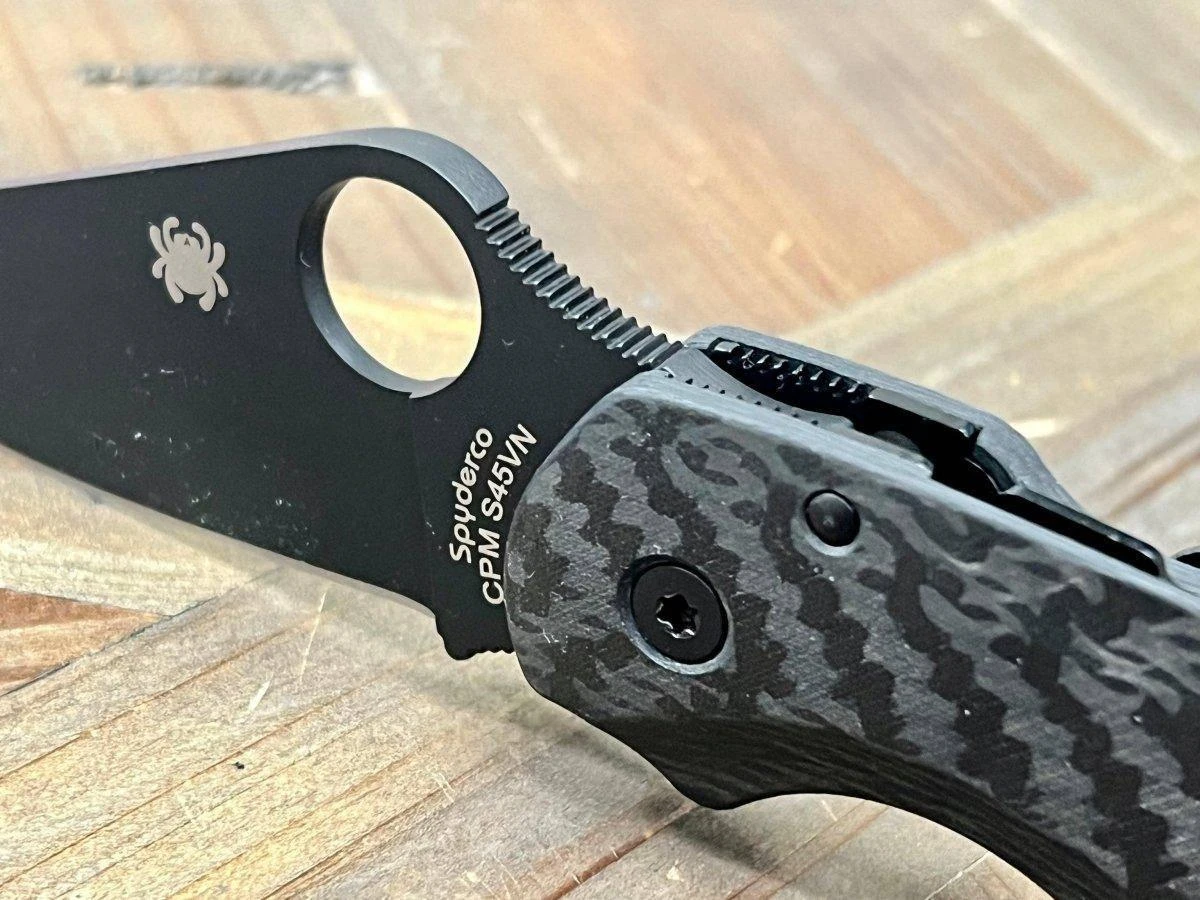 Custom Spyderco Para 3 Knife 3" S45VN All Black Tactical Basket Weave Carbon Fiber "TacP" 2 Custom Spyderco Para 3 Knife 3" S45VN All Black Tactical Basket Weave Carbon Fiber "TacP" - Image 2