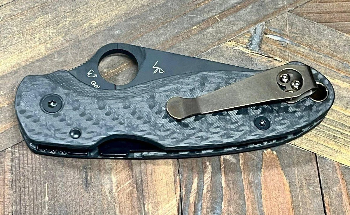 Custom Spyderco Para 3 Knife 3" S45VN Black Blade Basket Weave Carbon Fiber Ti Clip "Dark Knight" 6 Custom Spyderco Para 3 Knife 3" S45VN Black Blade Basket Weave Carbon Fiber Ti Clip "Dark Knight" - Image 6